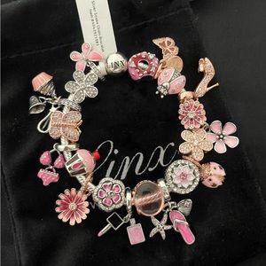 Linx Snake Chain Bracelet with Rose Gold Pink and Silver Themed Charms